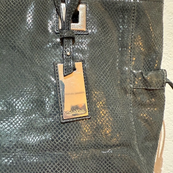 Calvin Klein Black and Silver Leather Tote with Distressed Finish - Picture 2 of 8